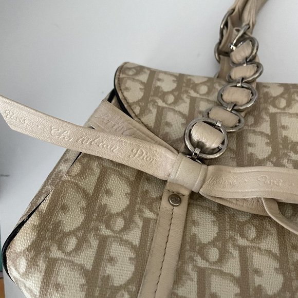 Christian Dior Trotter Romantic Hand Bag PVC Leather Beige Auth - Picture 2 of 11